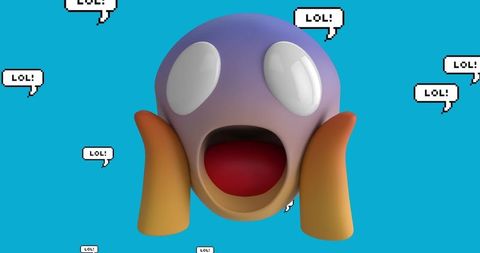 Vibrant emoji reacting, lol text, digital communication concept