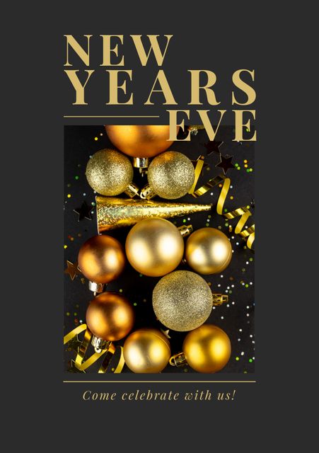 Composition of new years eve text over decoration with gold baubles - Download Free Stock Videos Pikwizard.com