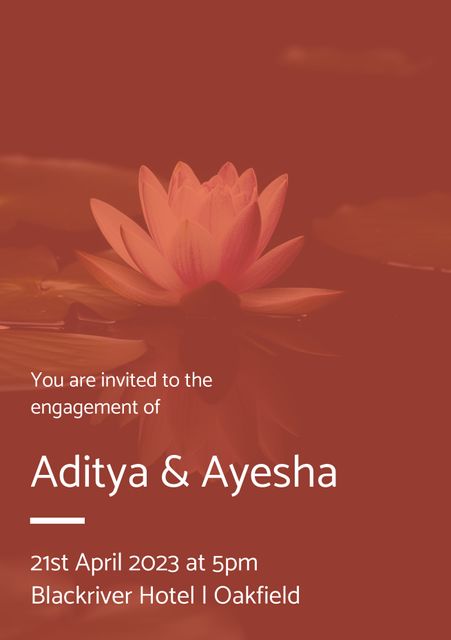 Elegant engagement invitation featuring serene lotus flower design. Ideal for announcing special relationship celebrations such as engagements, wedding announcements, and romantic events. The sophisticated, minimalist style conveys elegance and love, making it perfect for formal occasions.