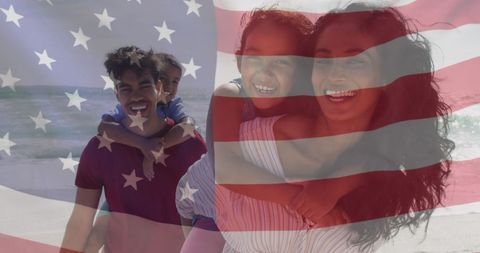 Happy Family Celebrates American Patriotism on Beach - Download Free Stock Images Pikwizard.com