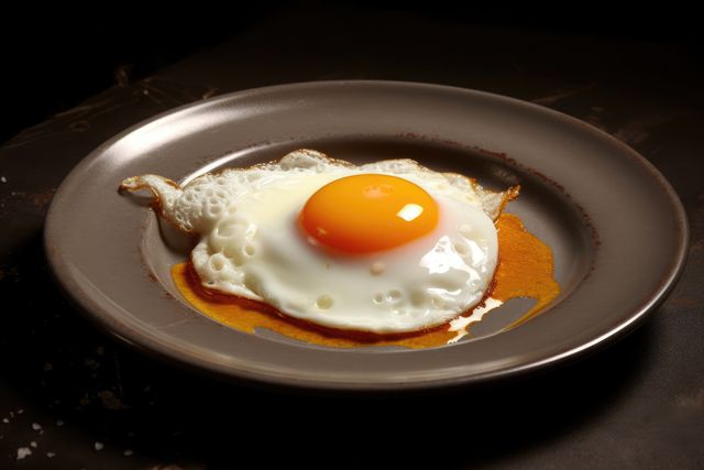 A perfectly fried egg sits on a plate, showcasing a runny yolk. Capturing the simplicity of a classic breakfast, the image highlights the egg's golden edges.