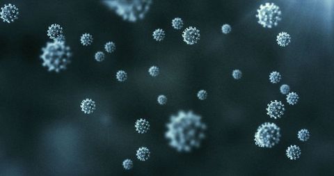 Coronavirus Particles Floating in Dark Environment