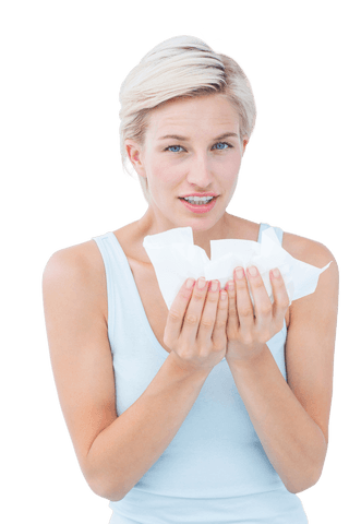 Transparent Background Woman Holding Tissues Feeling Unwell