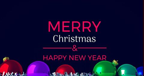 Festive Merry Christmas and Happy New Year Banner with Colorful Baubles Decoration