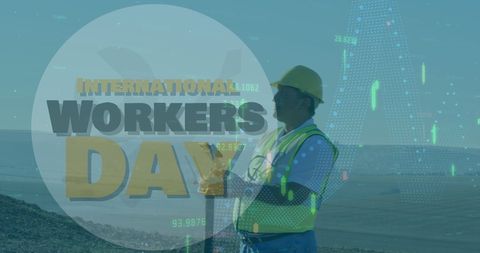 Construction worker celebrating international workers day outdoors