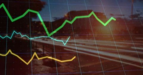 Tri-Color Line Graph Overlaying Blurred Railway Scene