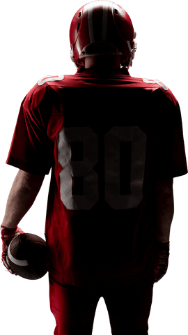 Transparent American Football Athlete in Full Gear Holding Ball
