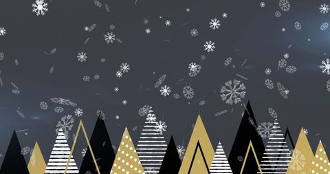 Snow Falling Over Modern Christmas Trees on Dark Background