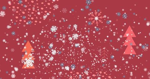 Abstract snowflakes falling over red holiday background