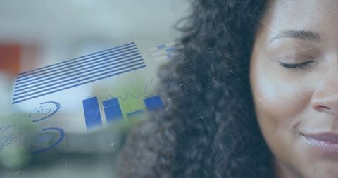 Digital Finance Analysis with Businesswoman Dreaming Visions of Success