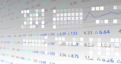 Futuristic dashboard with rising line chart, parallax grid tiles and translucent data panel