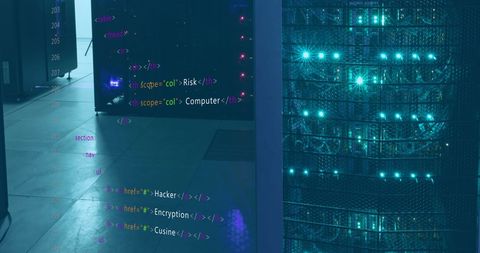 Programming Code Overlay on Midst of Data Server Racks in Tech Environment - Download Free Stock Images Pikwizard.com