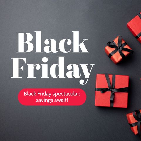 Black Friday Sale Banner with Gifts on Dark Background