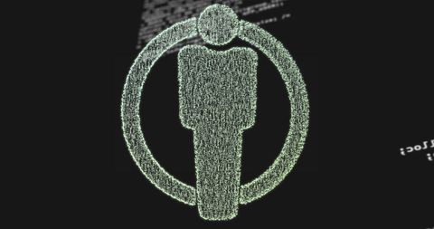 Digital Human Icon Overlaid on Data Code Background