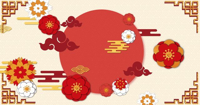 Traditional Chinese Floral Pattern with Red Festive Elements - Download Free Stock Images Pikwizard.com