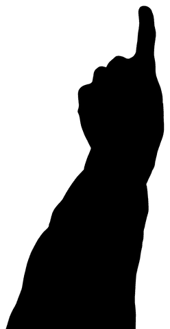 Black hand shadow pointing on transparent background