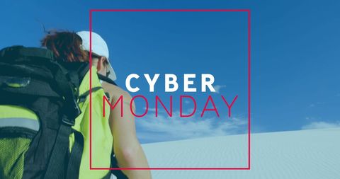 Cyber Monday Promotion with Woman Hiking in Open Sky