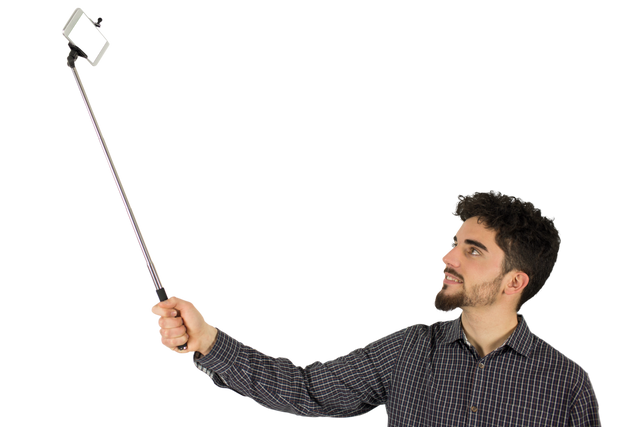 Transparent casual man using selfie stick isolated - Download Free Stock Videos Pikwizard.com