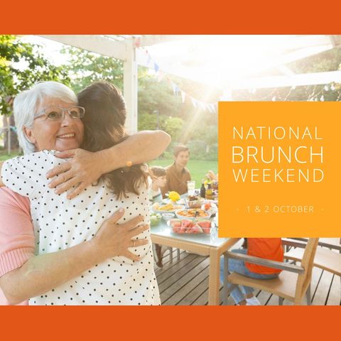 senior woman hugging daughter during brunch celebration outdoors - Download Free Stock Templates Pikwizard.com