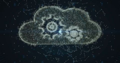 Digital Cloud with Gears and Glowing Data Network