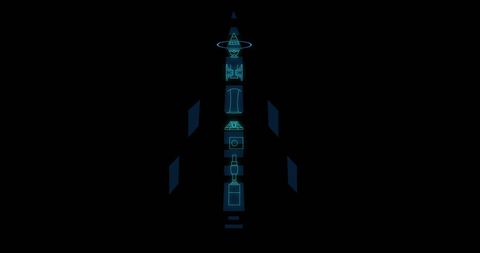 Futuristic data processing components in geometric arrangement