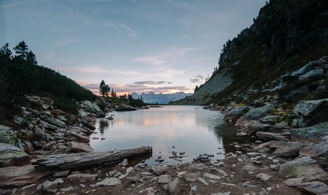 Scenic Mountain Lake Reflecting Sunset Sky - Download Free Stock Images Pikwizard.com