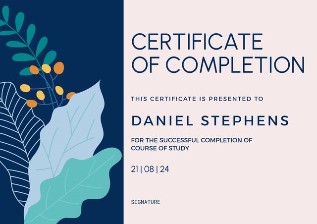 Modern Certificate of Completion Template with Floral Design - Download Free Stock Templates Pikwizard.com