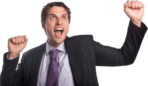 Cheerful Businessman Celebrating Success Transparent Background