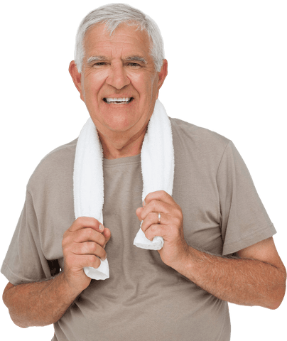 Senior Man With Towel Against Transparent Background