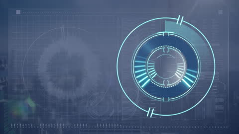 Futuristic Data Processing Interface with Circular Scan Graphic