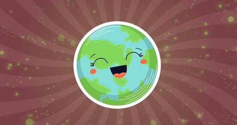 Smiling planet earth illustration with radiant background