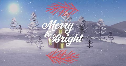 Peaceful Snowy Winter Scene with Cozy Cabin and Festive Message