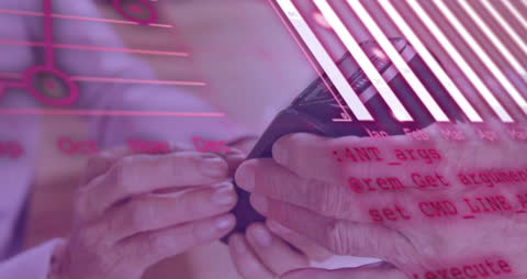 Hands Using Credit Card with Digital Data Overlay