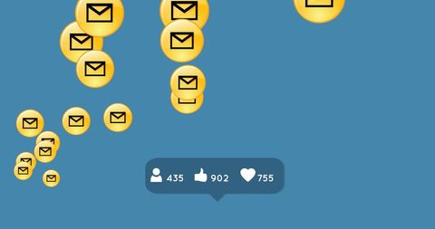 Growing social media engagement with floating envelope icons
