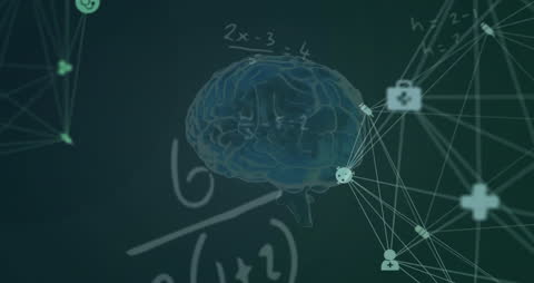 Digitally Rendered Brain with Mathematical Equations
