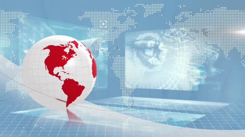 Digital Globe Animation with World Map and Data Processing
