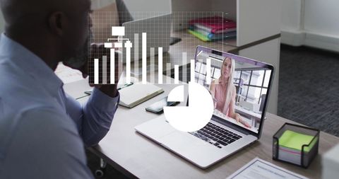 Virtual Business Meeting with Financial Data Infographic Overlay - Download Free Stock Images Pikwizard.com