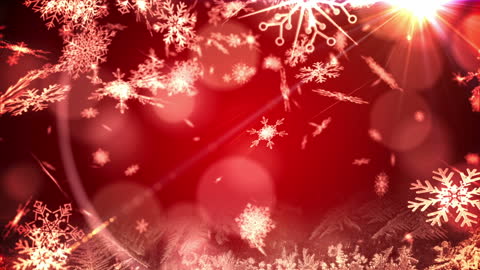 Festive Snowflakes and Bokeh Effects on Red Background