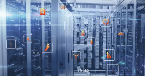 Digital Interface Display Over Data Servers in Modern Data Center - Download Free Stock Images Pikwizard.com