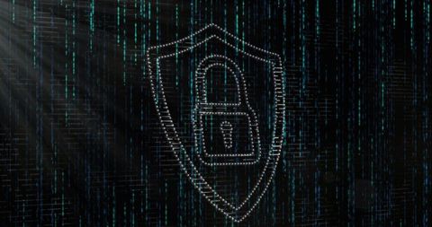 Digital shield with padlock symbolizing cybersecurity