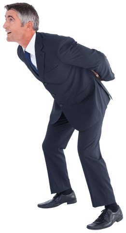 Senior Businessman with Backache in Transparent Background