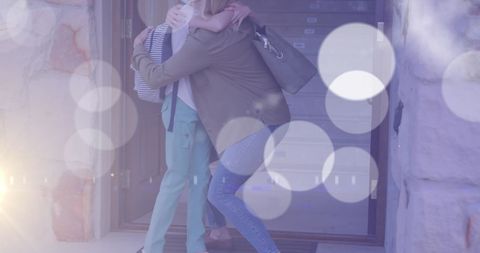 Joyful Embrace of Mother and Daughter at Home Entrance