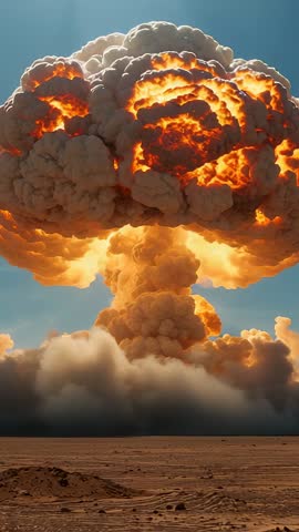Mushroom Cloud Erupting Over Desert Vertical Video Showing Intense Fireball Explosion