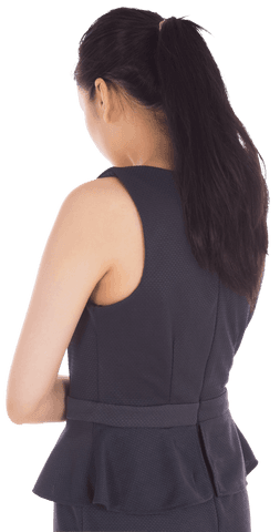 Transparent back view of asian businesswoman standing isolated