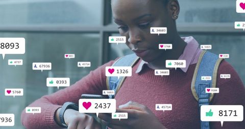 Young Woman Engaging on Social Media with Growing Numbers