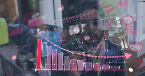 Businessman Analyzing COVID-19 Data with Virtual Interface