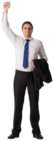 Confident Businessman Raising Hand in Success on Transparent Background - Download Free Stock Videos Pikwizard.com