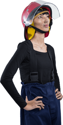 transparent background woman firefighter helmet upright pose pondering - Download Free Stock Videos Pikwizard.com
