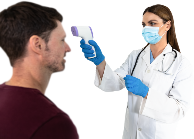 Health Worker Taking Temperature of Man Using Infrared Thermometer Transparent Background - Download Free Stock Videos Pikwizard.com