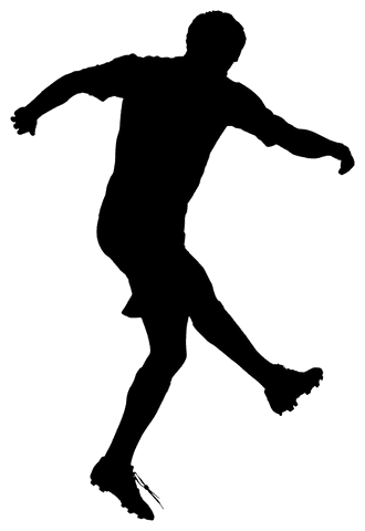 Dynamic male football player in transparent silhouette imagery